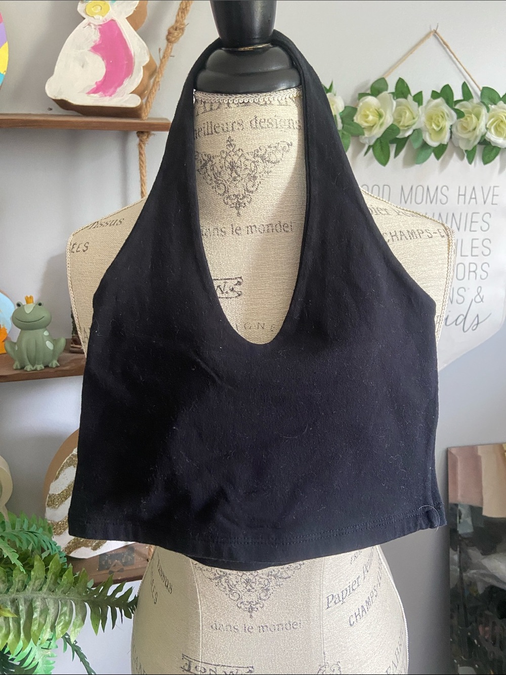 Brandy Melville ONESIZE Black Halter Crop Top Shirt